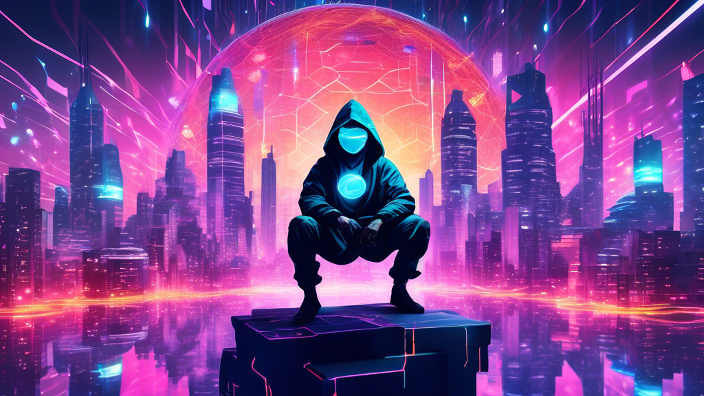 An illustrated digital collage depicting a beginner surrounded by glowing NFTs floating around, with the futuristic SEI Network cityscape in the background.