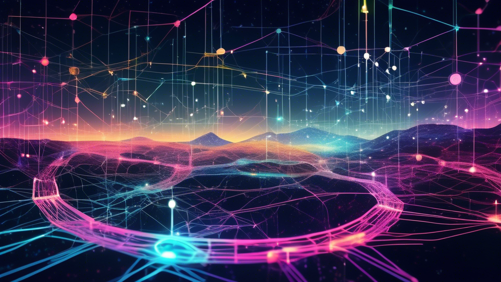 A futuristic digital landscape illustrating interconnected nodes and data streams, symbolizing the basic structure and concept of the SEI Network, with glowing digital text floating around displaying 'SEI Network Basics'.